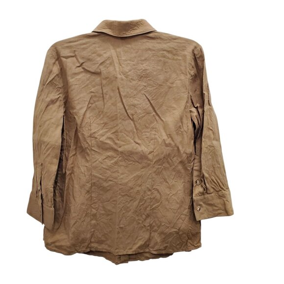 Company Ellen Tracy Women's Light Brown‎ Linen Blend 3/4 Sleeve Button Up Top 6 - Picture 6 of 6